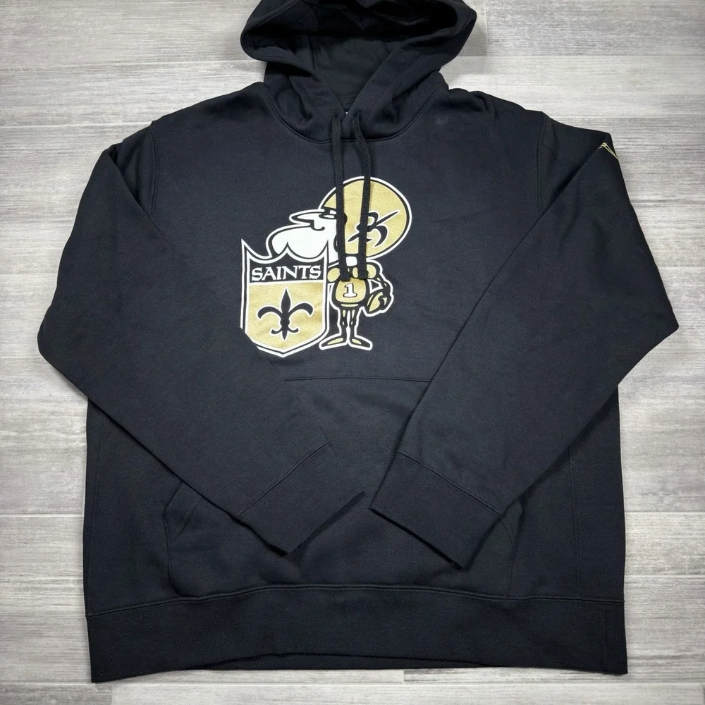 New Orleans Saints NFL Nike Rewind‎ Club Black Pullover Hoodie Men's Large NWOT